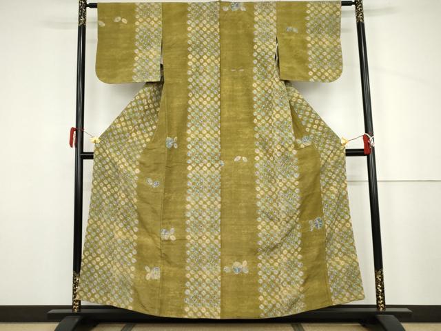 平和屋着物●上質な紬　雲絞り　草花間道　正絹　逸品　AABJ3787cs 18,200円