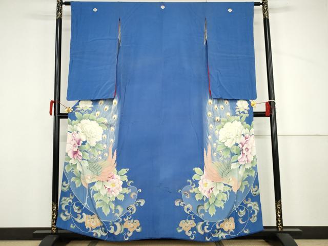 平和屋着物●アンティーク 大正ロマン 色留袖 刺繍 両褄 孔雀更紗花唐草文 金彩 正絹 逸品 AABJ3794cs