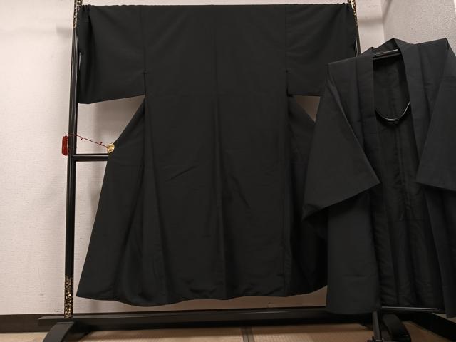 平和屋着物●男性　色無地　アンサンブル　黒色　洗える着物　AABJ3866ph 23,725円