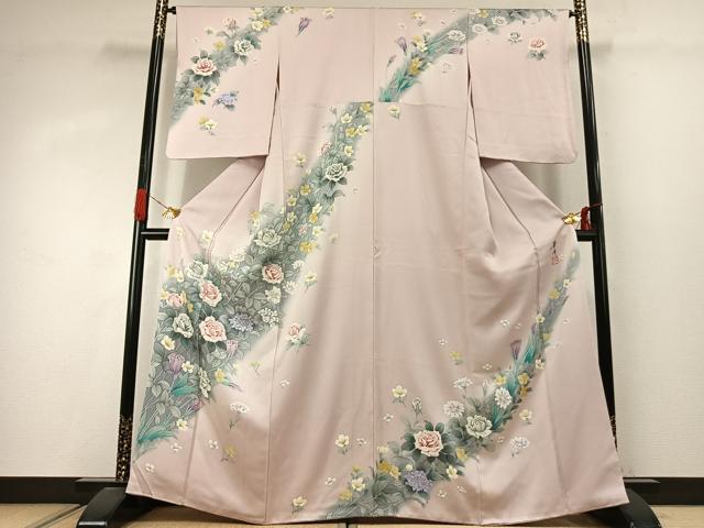 平和屋着物●巨匠　前田華清　手描き　訪問着　草花文　暈し染め　正絹　逸品　AABJ4092fy