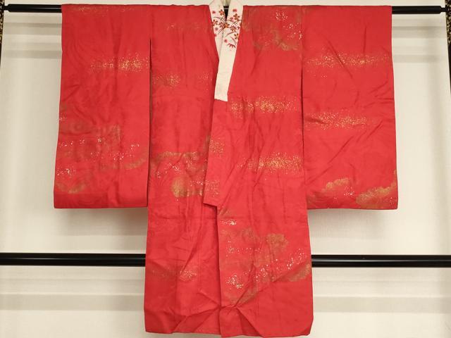 平和屋着物∵子供　女の子　長襦袢　袷　飛鶴花文　金銀彩　半衿刺繍　逸品　AABJ5252ja