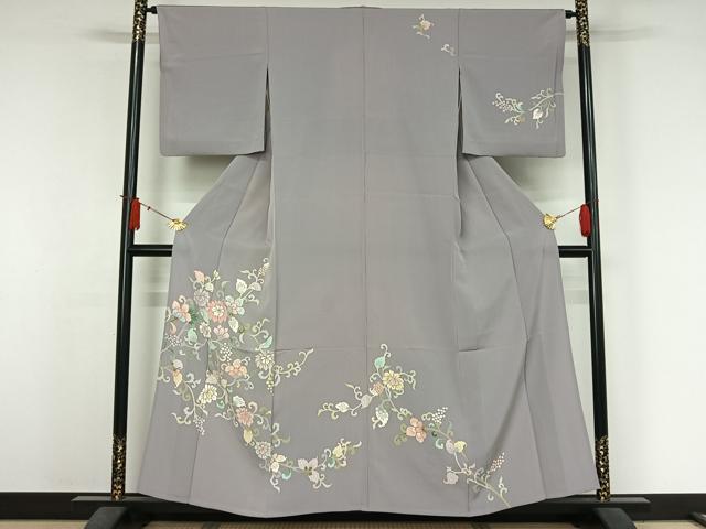 平和屋着物▽訪問着　単衣　更紗花文　正絹　逸品　AABJ6005jh