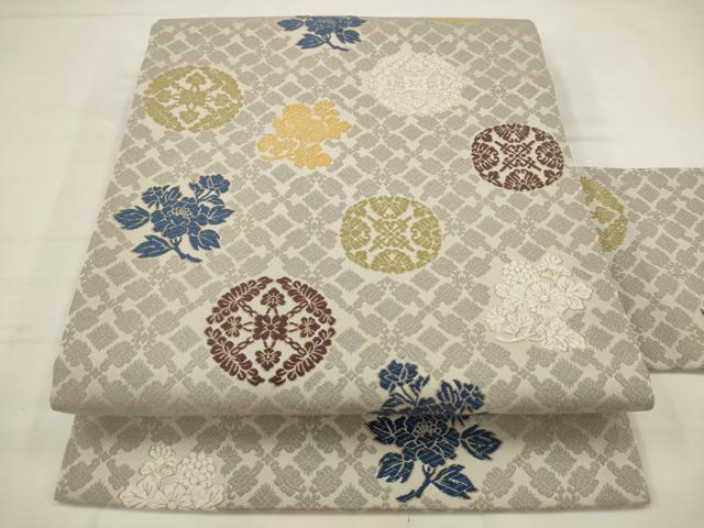 平和屋着物●九寸名古屋帯　唐織　草花丸文　正絹　逸品　AABJ6987pf