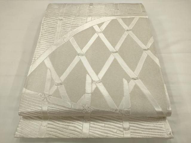 平和屋着物●西陣　紫紘謹製　六通柄袋帯　籬文　銀糸　正絹　逸品　AABJ7004pf