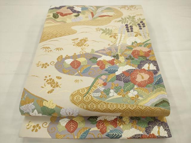 平和屋着物●六通柄袋帯　唐織　流水草花文　金糸　正絹　逸品　AABJ7024pf 31,200円