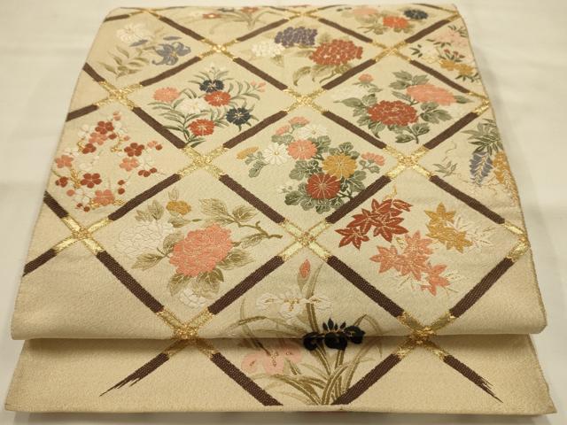 平和屋着物●綴れ　六通柄袋帯　唐織　花天井文　金糸　正絹　逸品　AABJ7405sx 30,420円