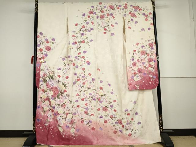 平和屋着物●豪華振袖　駒刺繍　草花文　暈し染め　銀彩　正絹　逸品　AABJ8607cs 42,250円