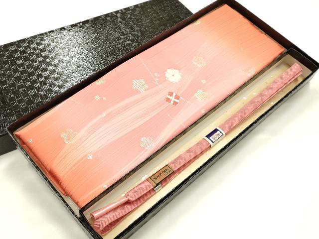 平和屋着物●和装小物　帯締め・帯揚げセット　平組　草木染　枚花文　金銀彩　暈し染め　逸品　未使用　AABJ8929ay