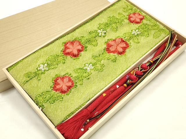 平和屋本店●和装小物　振袖用帯締め・帯揚げセット　丸ぐけ　刺繍　装飾　小田巻　総絞り　枝垂れ花文　金糸　撚り房　逸品　AABJ8983ay