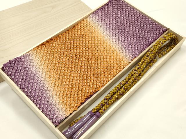 平和屋本店●和装小物　振袖用帯締め・帯揚げセット　総絞り　金糸　暈し染め　逸品　未使用　AABJ8984ay