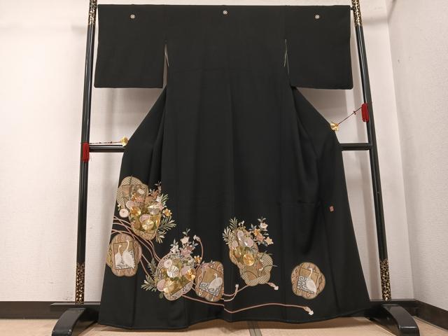 平和屋着物●豪華黒留袖　作家物　駒刺繍　花鳥文　金彩　正絹　逸品　AABJ9355ph 18,720円