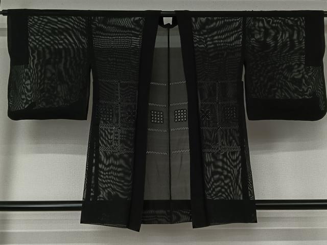 平和屋着物▽羽織　スリーシーズン　春夏秋　塵除け　格子花文　黒地　正絹　逸品　AABK1947jh 11,076円