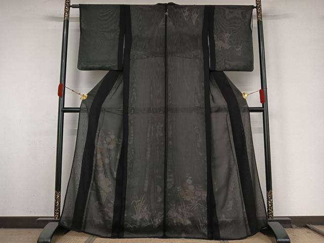 平和屋着物▽訪問着　無双　紗袷　紗×絽　流水花文　黒地　正絹　逸品　AABK3574jh 16,848円