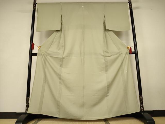 平和屋着物＊夏物　伝統工芸師　服部光擴　江戸小紋　絽　万筋　緑色×白色　反端付き　正絹　逸品　AABK4105jd
