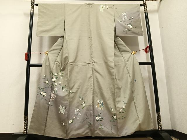 平和屋着物●十日町友禅作家　越村幸雪　訪問着　友禅　白山紬地　童子枝花文　暈し染め　正絹　逸品　AABK4315ph