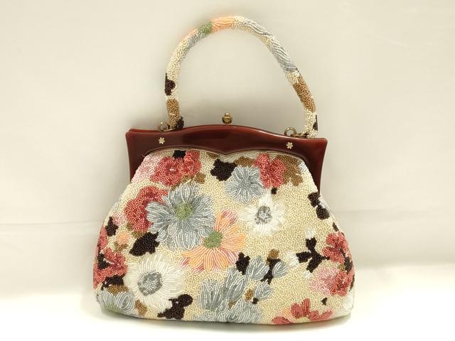 平和屋着物▽和装小物 和装バッグ ハンドバッグ ビーズバッグ 花柄