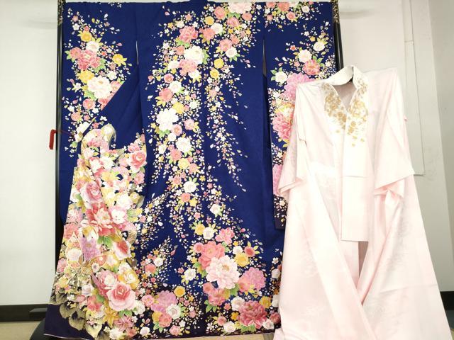 平和屋着物●豪華振袖・長襦袢(無双仕立て)セット　刺繍　花蝶文　金糸　金彩　ロング丈　正絹　逸品　AABK6422cs 38,870円