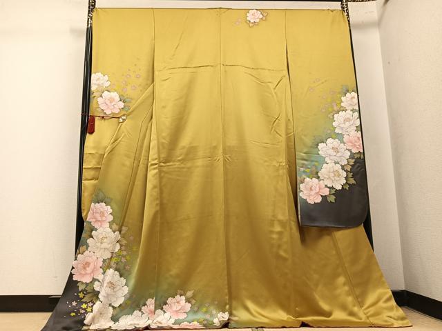 平和屋着物●豪華振袖　草花文　暈し染め　金彩　金通し地　ロング丈　正絹　逸品　AABK7113ph 35,490円