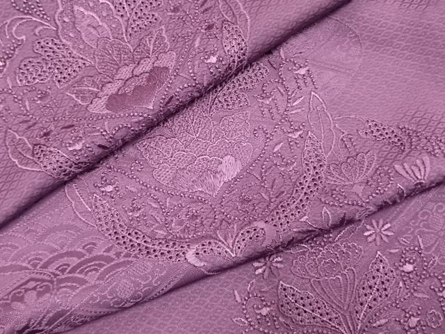 平和屋着物●無地絵羽訪問着 中国三大刺繍 汕頭刺繍 スワトウ刺繍 相良刺繍 総刺繍 吉祥花地紋 古代紫色 正絹 逸品 AABK7616fy