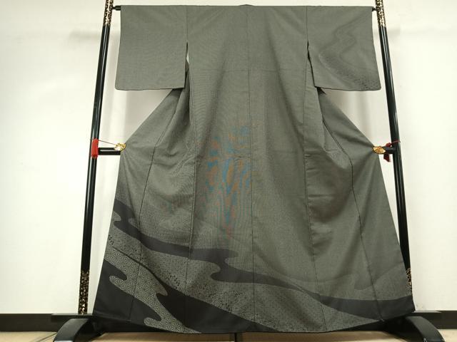 平和屋着物●本塩沢　訪問着　亀甲麻の葉文様　正絹　逸品　AABK7649fy