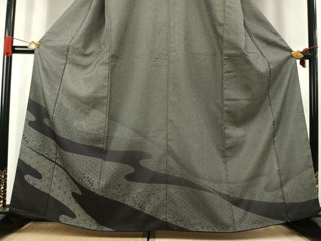 平和屋着物●本塩沢　訪問着　亀甲麻の葉文様　正絹　逸品　AABK7649fy