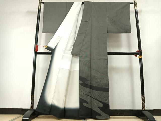 平和屋着物●本塩沢　訪問着　亀甲麻の葉文様　正絹　逸品　AABK7649fy