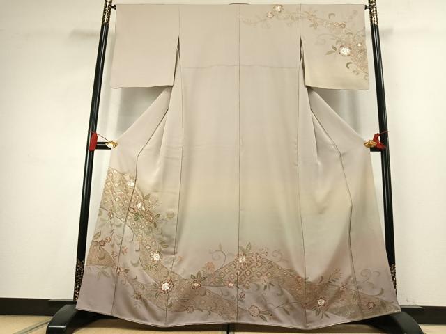 平和屋着物●訪問着　中国三大刺繍　汕頭刺繍　スワトウ刺繍　総刺繍　翠山刺繍　花唐草文　暈し染め　正絹　逸品　AABK7724fy