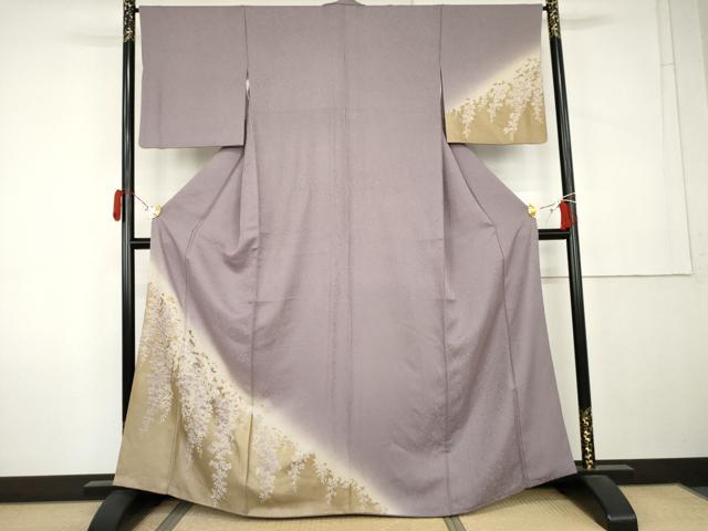 平和屋着物●訪問着　刺繍　藤花房　暈し染め　金糸　正絹　逸品　AABK8591cs