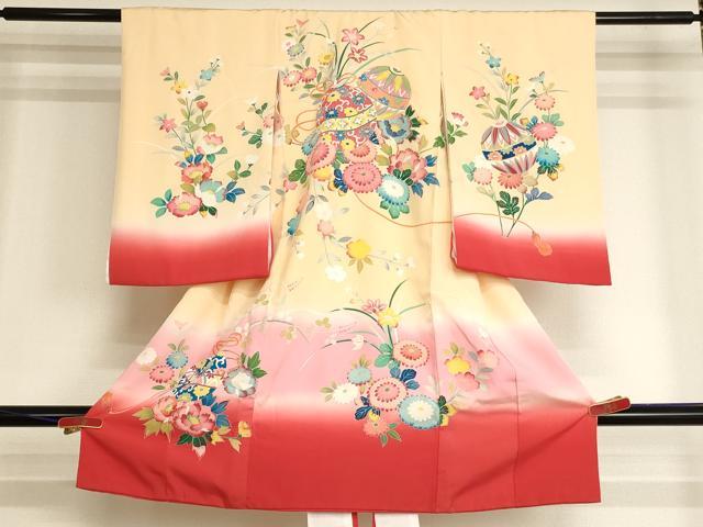 平和屋着物[]お宮参り　女の子　祝着　産着　初着　のしめ　友禅　鈴花文　暈し染め　逸品　AABK9161ja
