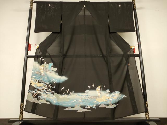 平和屋着物＊夏物　黒留袖　絽　作家物　風景文　暈し染め　金彩　正絹　逸品　AABK9428jd