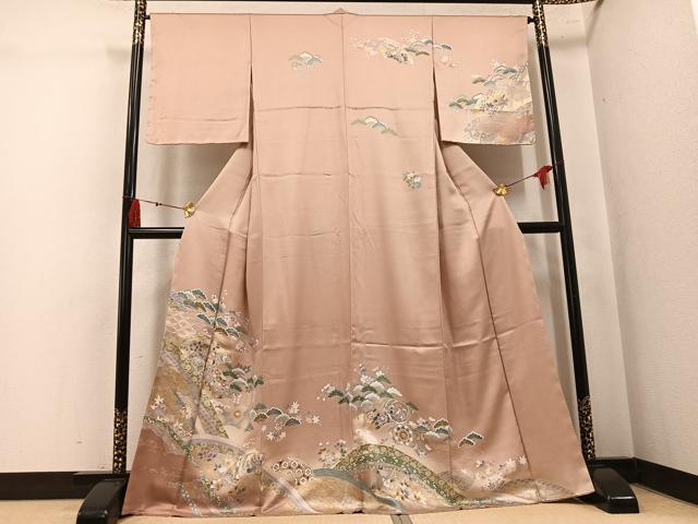 平和屋着物●訪問着　駒刺繍　地紙鴛鴦鳳凰草花文　暈し染め　金銀彩　正絹　逸品　未使用　AABK9930ph