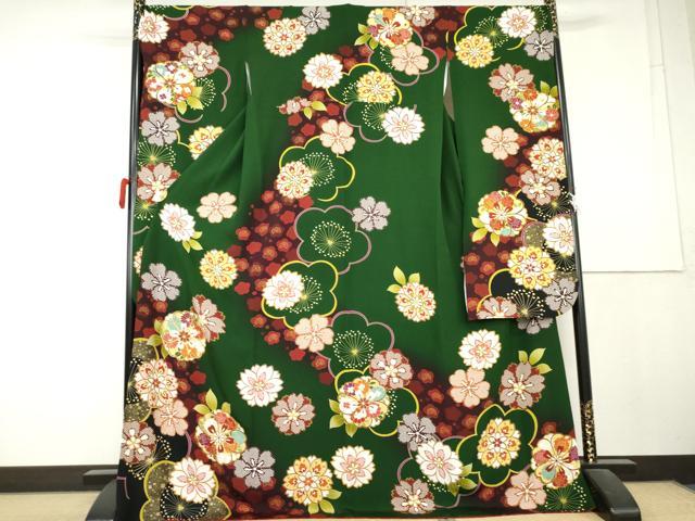 平和屋着物●豪華振袖　駒刺繍　舞桜文　暈し染め　金彩　正絹　逸品　AABL1192cs