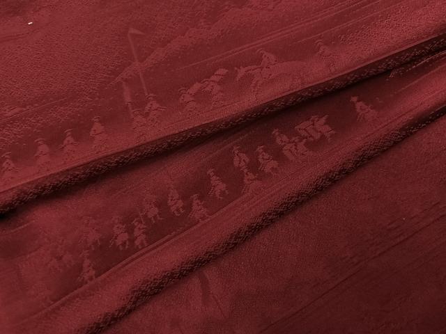 平和屋着物●上質な色無地　人物地紋　小豆色　正絹　逸品　未使用　AABL1218ph