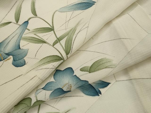 平和屋着物＊夏物　小紋　絽　手描き　切嵌草花文　金彩　正絹　逸品　AABL1509st
