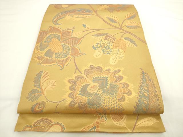 平和屋着物●織物一筋名門　織悦　全通柄　本袋帯　更紗花文　金糸　正絹　逸品　AABL2302pf 19,500円