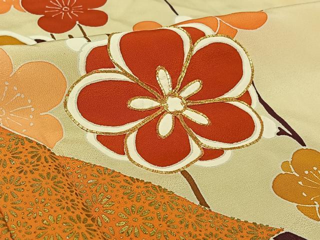 平和屋着物▽訪問着 単衣 駒刺繍 扇面花文 暈し染め 金彩 正絹 逸品