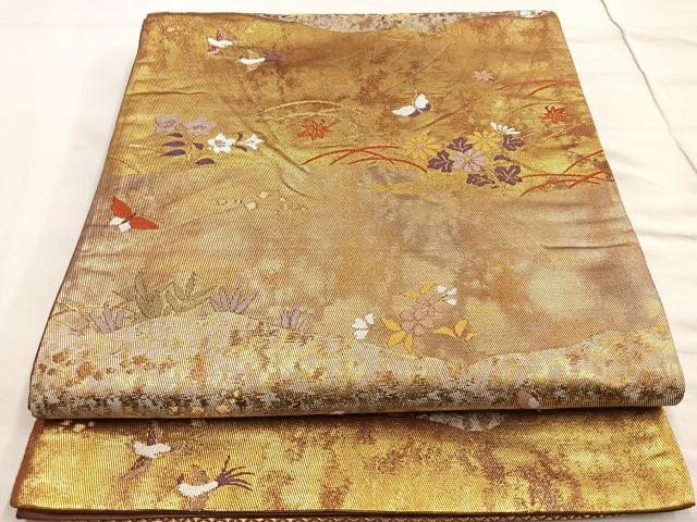 平和屋着物○九寸名古屋帯 紅型 独楽 枝花文 鬼しぼ縮緬 正絹 逸品