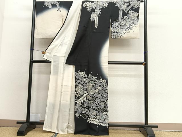 特選絞り染振袖◇辻ヶ花文様】白 黒 ホワイト ブラック モノトーン