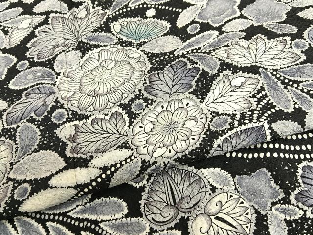 平和屋着物○訪問着 辻が花 絞り 暈し染め 黒地 銀彩 正絹 逸品