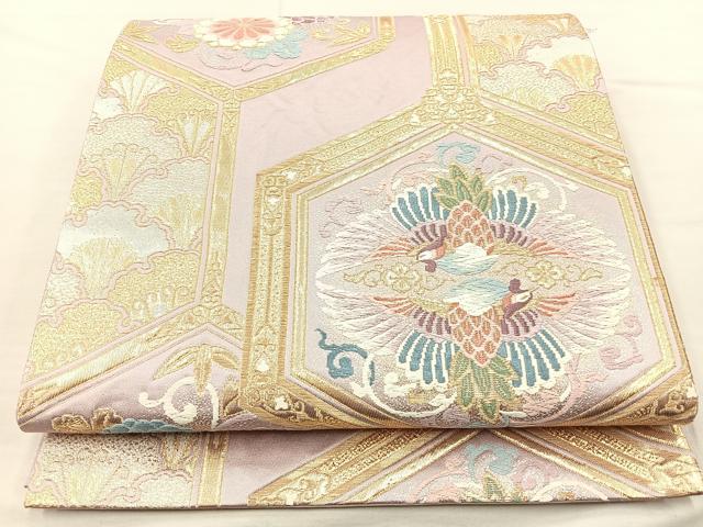 平和屋着物◎六通柄袋帯 唐織 向かい鳳凰亀甲花文 金糸 正絹 平和屋着物◎六通柄袋帯 唐織 向かい鳳凰亀甲花文 金糸 正絹