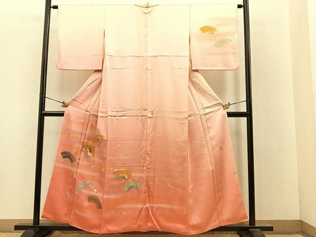 平和屋着物○極上 人間国宝 福田喜三郎 訪問着 刺繍 地紙花文 暈し染め 
