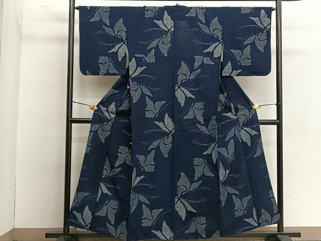 平和屋着物▽久留米絣　単衣　綿　舞蝶文　逸品　BAAM7883pm 平和屋着物▽久留米絣 単衣 綿 舞蝶文 逸品 BAAM7883pm