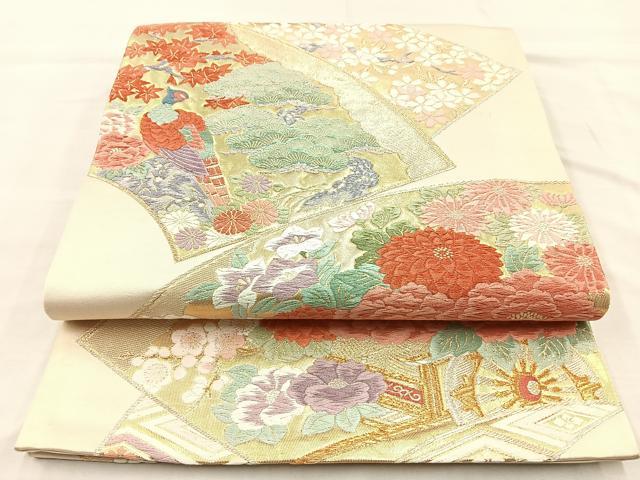 平和屋着物◎アンティーク 大正ロマン 全通柄袋帯 唐織 流水風景花文