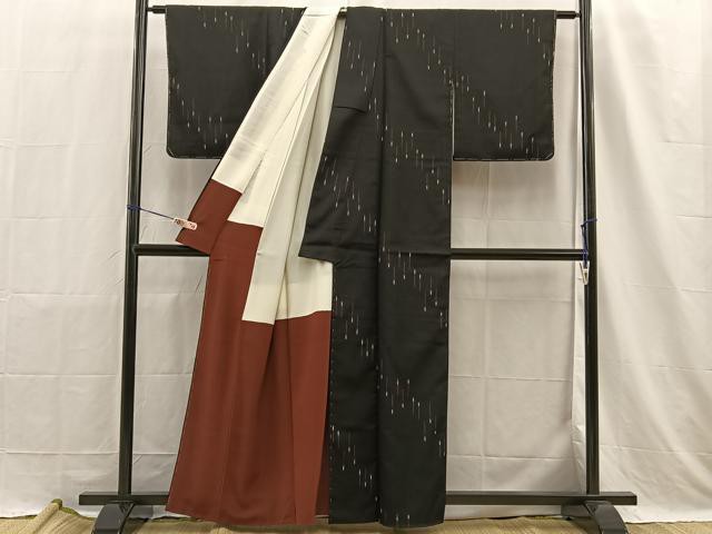 平和屋着物□上質な小紋 矢羽文 黒地 鬼しぼ縮緬 正絹 逸品 平和屋着物□上質な小紋 矢羽文 黒地 鬼しぼ縮緬 正絹 逸品