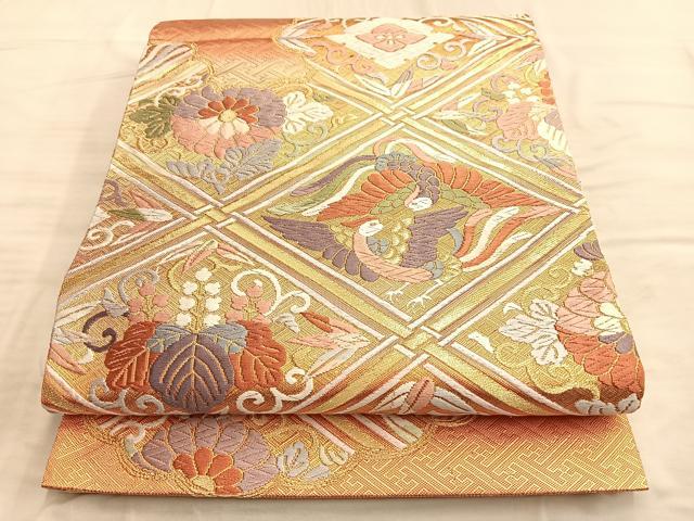 平和屋着物○上質な色無地 葡萄唐草地紋 草色 正絹 逸品 AABD4447ph 平和