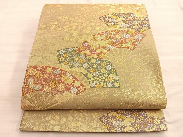 平和屋着物□六通柄袋帯 地紙花蝶文 金銀糸 正絹