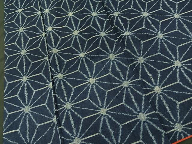 平和屋着物▽久留米絣 単衣 綿 麻の葉文様 逸品 BAAO4426me