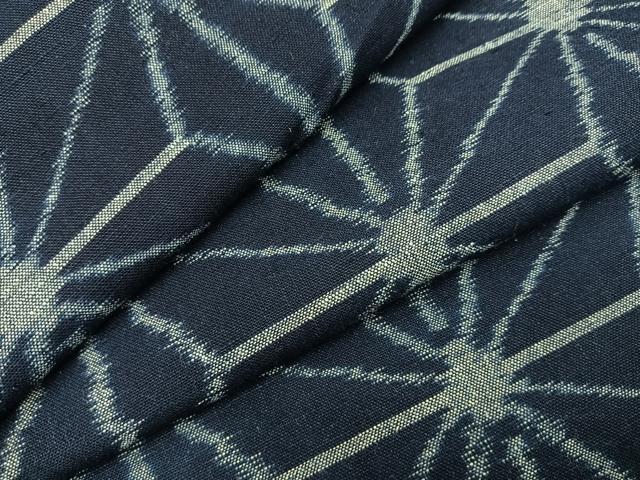 平和屋着物▽久留米絣　単衣　綿　麻の葉文様　逸品　BAAO4426me