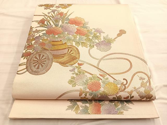 平和屋着物 明綴れ 太鼓柄袋帯 籬草花文 金糸 正絹 逸品 BAAL9832ea(仕立て