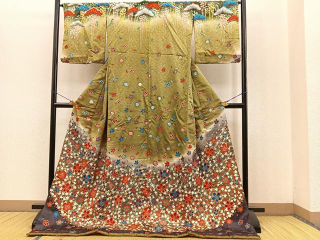 平和屋着物●お引きずり・お引き摺り　訪問着　和装　舞台　舞妓　芸妓　芸者　衣装　舞花文　暈し染め　金彩　逸品　BAAP2123pk